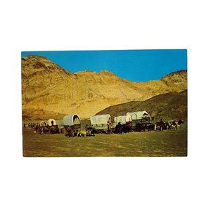 Vintage Postcard Wagon Train Covered Travelers Prairie Schooner Settlers Western